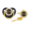 BPA Free Boss Letter Print Baby Pacifier with Chain Clip Newborn Luxury Bling Pacifier Silicone Dummy Soother Chupeta 0-18 M. 