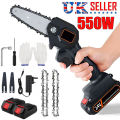 24V Rechargeable MINI Electric Cordless Chainsaw – Imported Branch Tree Wood Cutting Universal 4” Chain Saw - Battery-Powered household – DIY one handed Home garden logging - mini electric chain saw machine. 