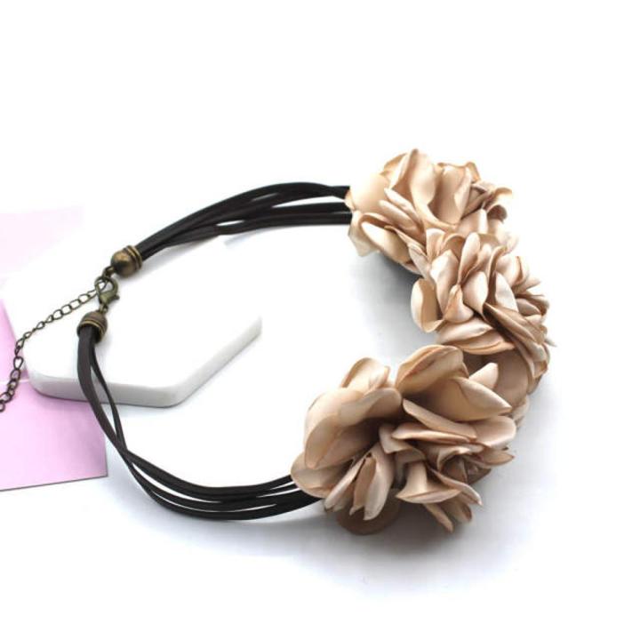 European and American fashion leather rope handmade cloth art flower beautiful necklace FY18121210