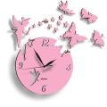 Fairy Wooden Wall Clock, Girls Favorite 3D Laser Cut Wall Clock In Modern Fairy With Stars & Butterflies. 