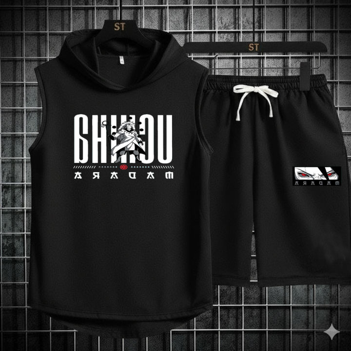 5%20%C3%9A%20Black%20Vinyl%20Dumble%20Printed%20Gym%20Summer%20Hooded%20Sleeveless%20Tracksuit%20for%20Mens%20(Hooded%20Tshirt%20+%20Trouser%20)%20-%20Image%202