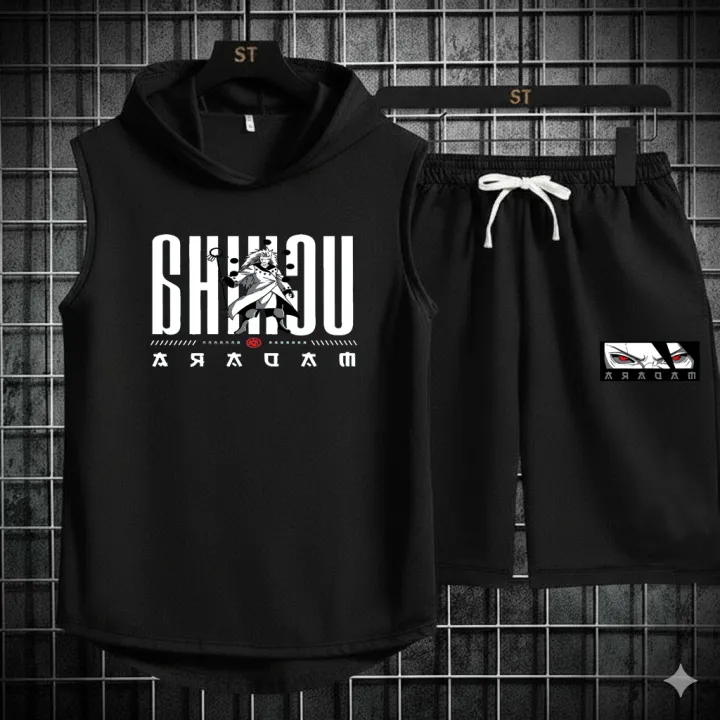 5%20%C3%9A%20Black%20Vinyl%20Dumble%20Printed%20Gym%20Summer%20Hooded%20Sleeveless%20Tracksuit%20for%20Mens%20(Hooded%20Tshirt%20+%20Trouser%20)%20-%20Image%202