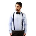 Twin Pack Of Black Broad Strip Elastic Suspenders And Silk Bow Tie For Men,WOMEN & UNISEX. 