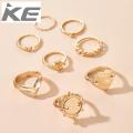 Gold Ring Round Heart Chinese Knot Ring Geometric Chain Heart 8 Piece Rings for girls for women low price. 