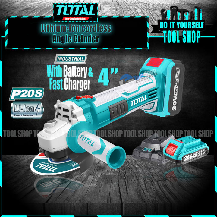 TOTAL Original Lithium-lion Cordless Angle Grinder 100mm 20V- With Battery and Changers Included - INDUSTRIAL