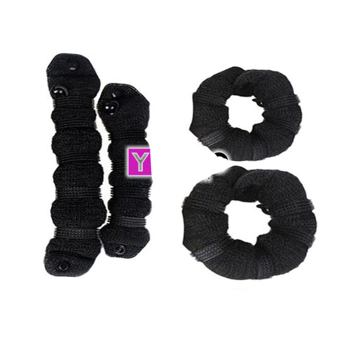 Hair Accessories For Her Set Of 2 - Hot Buns - Black  Flower Jora Maker Hair Bun Jura Donut Style Extension Pony tail Wrap Tool 2 Hair Accessories Flower Shape Tiaras Hair Styling Tool Women Girls Sponge Bract Head Meatball Hair Bun Maker Ring Donut