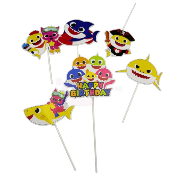 Baby Shark Theme Cake Toppers - Cake Toppers - Multi Colors - Girls Theme - Pack Of 6 Cake Toppers