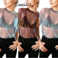 Hot Fashion Women Mesh Sheer See-through Long Sleeve Crop Top T Shirt Blouse - Stylish and Fashionable Mesh Sheer Women's Crop Top. 