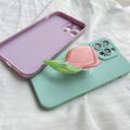 Hstyle For iPhone 12 Pro Max Fashion cartoon print drip glue pink tulip flower phone case station boy Greer couple gift liquid silicone shock proof soft back cover shell girl waterproof. 