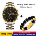 [With Free Bracelet] ORLANDO Men's Business Watch Original Top Brand Luxury Wrist Watch Life Waterproof Stainless Steel Strap Casual Quartz Watch. 