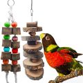 Bird Wood Chew Toy，2-Pcs Parrot Hanging Wooden Blocks Cage Grinding Bead Toy for Budgies Parakeet Cockatiel Conure Lovebirds.. 