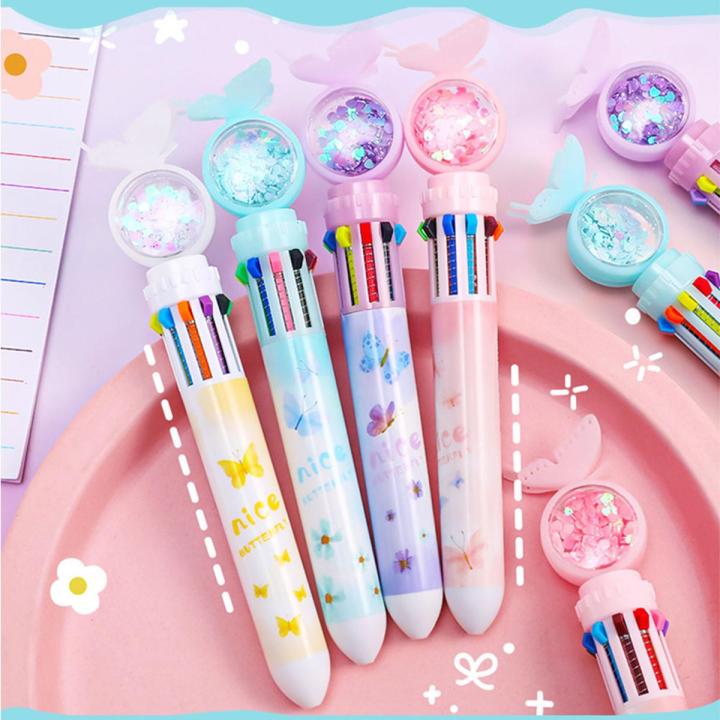 summerflowers 10Color 0.5mm Student Cartoon Ballpoint Pen Cute Butterfly Colorful Pens Kids Diary Scrapbooking Drawing Stationary