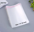 Bundle of 100 (7 x 8+2 Flip=10 Inch) Clear Resealable Cellophane / BOPP / Poly Transparent Plastic Bags For Storage Self Adhesive Polythene Peel + Seal Bags For Packing. 