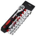 12pcs 1/4 Inch Ratchet Socket Wrench Set Drive Socket Set 10 Sockets 2 Way Quick Released Ratchet Handle And Extension Bar. 