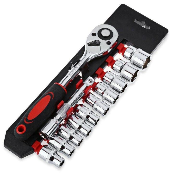 12pcs 1/4 Inch Ratchet Socket Wrench Set Drive Socket Set 10 Sockets 2 Way Quick Released Ratchet Handle And Extension Bar