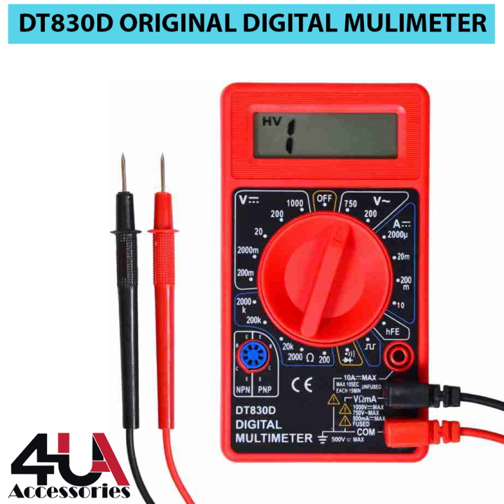 DT-830D Digital Multimeter with Buzzer Output Voltage Ampere Ohm Tester Probe Diode and Transistor Testing DC AC LCD