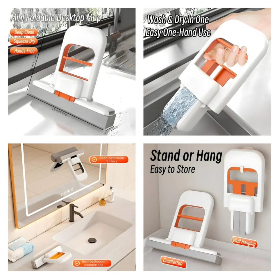 New Mini Mop Portable Hand Press Squeeze Mop | Small Size Floor Window Kitchen Table Cleaning Mop Super Absorbent Easy Wash Household Cleaning Tool