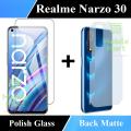 2-in-1 Combo Pack For Realme Narzo 30 - Tempered Glass, Carbon Fiber Matte Back Protector. 