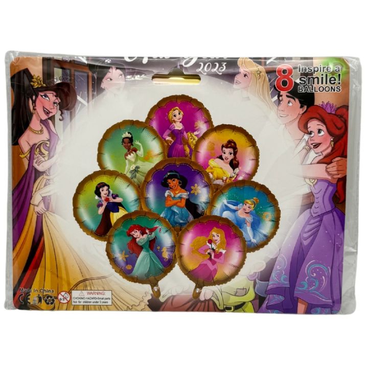 PRINCESS FOIL BALLOON - PRINCESS THEME ROUND SHAPE FOIL BALLOONS - PACK OF 8 FOIL BALLOONS