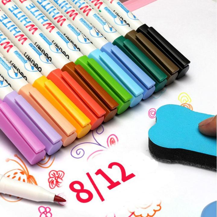 12 Color Marker Drawing Meeting School Glass White Board Teacher Whiteboard Pen Erasable Multi