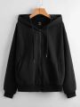 Black Fleece Zipper Hoodie for Girls and Women - Winter Wear. 