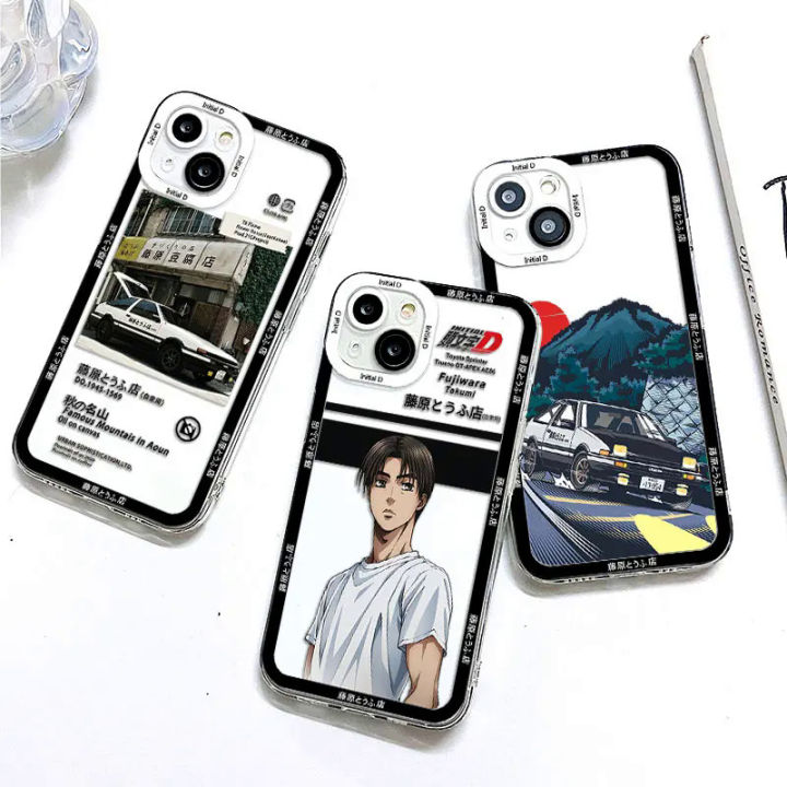 【BeginnerBer】Anime Initial D Phone Case For iPhone 15 14 13 12 11 Pro Max Mini X XR XSMAX SE20 8 7 6 Plus Transparent TPU Lens Creative Cover