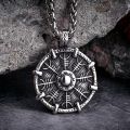 Antique Steel Vikings Runes Compass Necklaces Mens Norse Icelandic Symbol Pendant Amulet Helm of Awe Male Scandinavian Jewelry. 