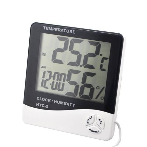 HTC-2 Digital Thermometer Hygrometer Weather Station Temperature Humidity Meter Clock Wall Indoor Outdoor Sensor Probe LCD