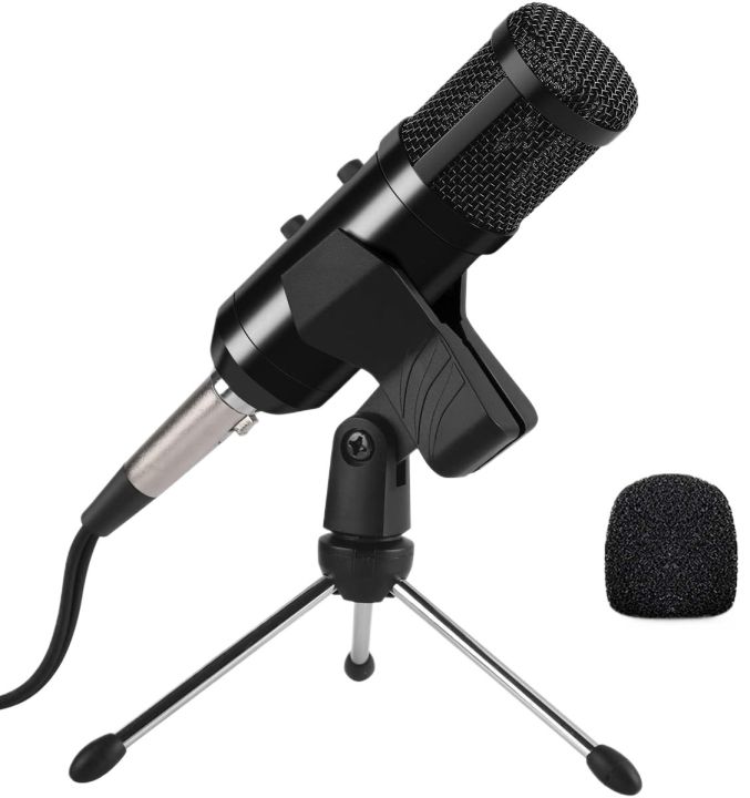 AGPTEK Microphone for PC with Mic Stand, 3.5 & USB Jack Gaming Mic Condenser Recording Microphone for Computer, PC ,Laptop, Podcasting, Streaming Singing YouTube Skype