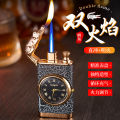 Personalized Dual Fire Switch Lighter with Quartz Watch Metal Inflatable Windproof Blue Flame Crocodile Head Lighter. 