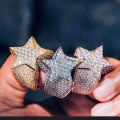 luxury Iced Out Hip Hop Five-pointed Star Rings 18K Gold Plated Women Men Finger Ring Wholesale Rapper rhinestone ring Jewelry. 