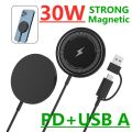 30W Magnetic Wireless Charger Fast Macsafe Mag Charging Pad for IPhone 14 13 Pro Max 12 Mini 11 Mac Safe Station Macsafe-charger. 