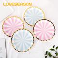 Loveseason Paper Dishes Indeformable Bronzing Stripe Paper Disc Decorations. 