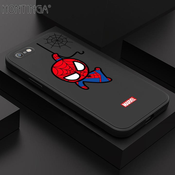 Hontinga for iPhone 6 Plus / 6S Plus Case Cute Marvel Avengers Cartoon Spiderman Spider Man Phone Case Square Edge Silicone Cases Full Lens Cover Shockproof Protection Case