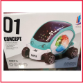 01 Concept Car – Futuristic Battery Operated Transparent Gear Toy Car with 360° Rotation, LED Lights & Music – Electric Bump-and-Go Toy Car for Kids Boys & Girls. 