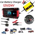 Car Battery Charger 12V/24V Fast Charging Intelligent Pulse Repair Charger LCD Display AGM GEL Lead-Acid For Auto Motorcycle. 