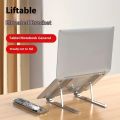 Aluminium Laptop Stand Silver & Black With Detachable Single & Dual Fan Stand For Laptop - 7 Gear To Adjust Height & Anti Slip Rubber Grip - Full Metal Body Adjustable Portable And Foldable Laptop Stand. 
