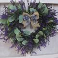 Heart Wreath Artificial Lavender Wreath Valentines Day Door Wreath for Front Door Wall Home Wedding Decoration. 