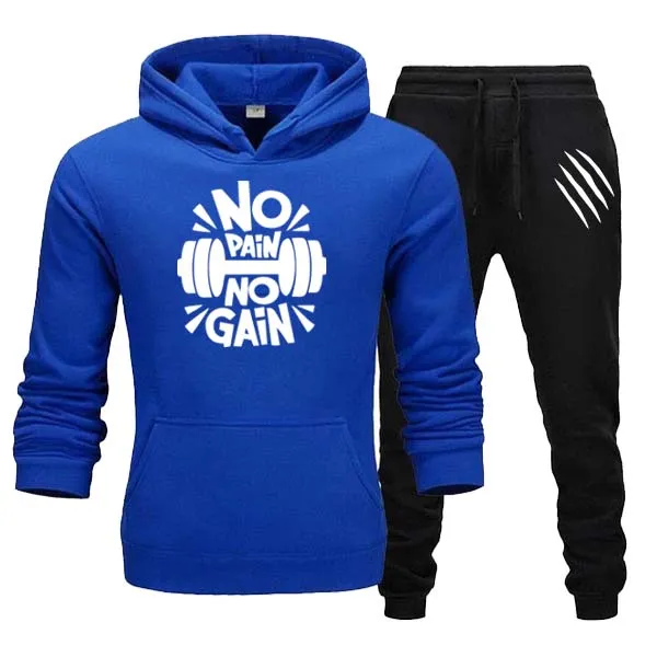 No Pain No Gain Gym Printed Winter Hooded Hoodie Tracksuit for Men Hoodie Trouser Daraz.pk