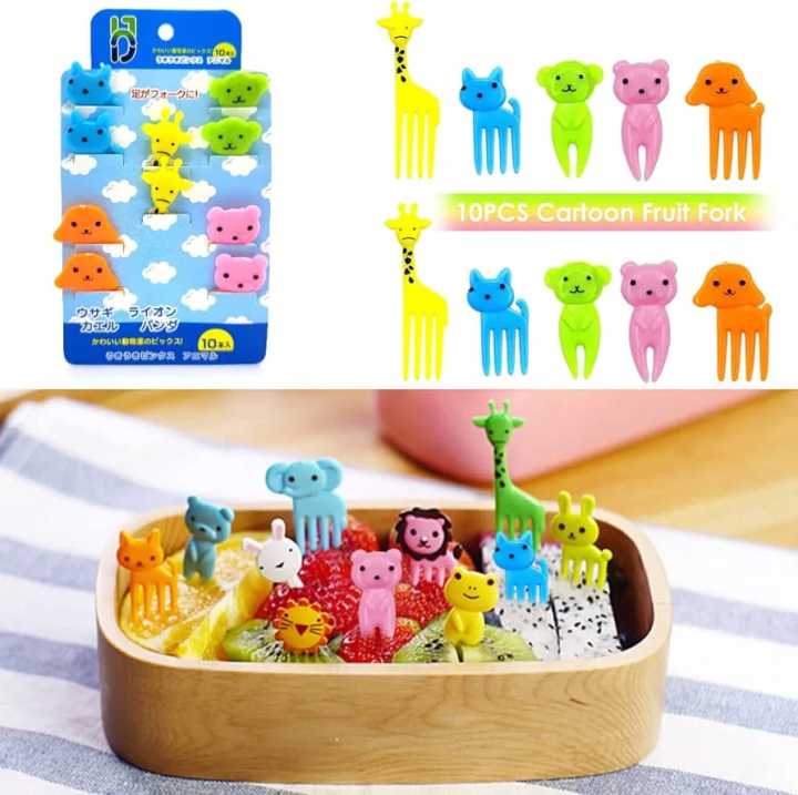10 Pcs Dessert Fruit Forks for Kids, Cute Animals Little Mini Cartoon Toothpick for Cake Dessert Pastry Party Supply, Reusable, Food Grade Plastic, Random Color
