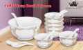 Marhaba Soup Set With Spoon - Set of 14 - Ceramic - White Printed. 