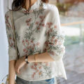 Women Chinese Style Elegant Cheongsam Tops Stand Collar Shirt Retro Button Long-sleeved Printed Shirt For Daily Party Wear. 