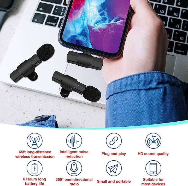 True Wireless Microphone With Noise Cancellation Reduction 20 Meter Long Range Portable Audio Video Recording For Type C Lightning_Port Live Game Video Shooting_Streaming Vlogging_Youtube Video For Mobile Phone Camera_iPhone  K9