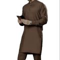 Mehandi Brown Stitched Kurta Pajama for Men: A Subtle and Elegant Traditional Attire. 