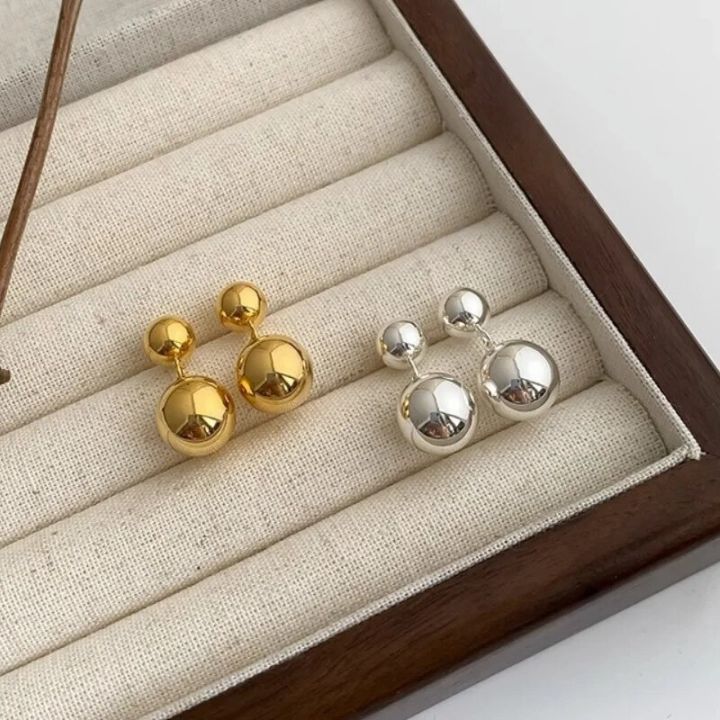High Quality Large and Small Metal Ball Dangle Earrings for Women Girls New Trend Stainless Steel Bead Pendant Jewelry Gift