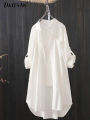 White Shirt Women 2023 Spring Summer Korean Fashion Simple Solid Color Long Shirts Lady Loose Breathable Midi Shirt and Blouse. 
