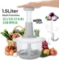 1.5L Hand chopper Manual Food Push Chopper, Speedy Chopper with Curved Stainless Steel Blades, Handheld Vegetable Chopper/Mincer/Mixer/Blender to Chop Fruits Onions/Nuts/Ginger/Herbs/Garlics. 