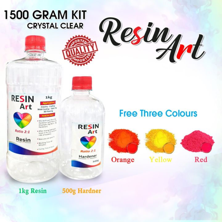 Epoxy Resin Art Imported Crystal Clear Kit (1.5Kg Set - 1Kg Resin 500G Hardener) Ratio 2:1