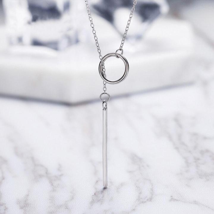 Unique 925 Sterling Silver Circle Simple Strip Bar Pendant