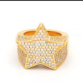 luxury Iced Out Hip Hop Five-pointed Star Rings 18K Gold Plated Women Men Finger Ring Wholesale Rapper rhinestone ring Jewelry. 